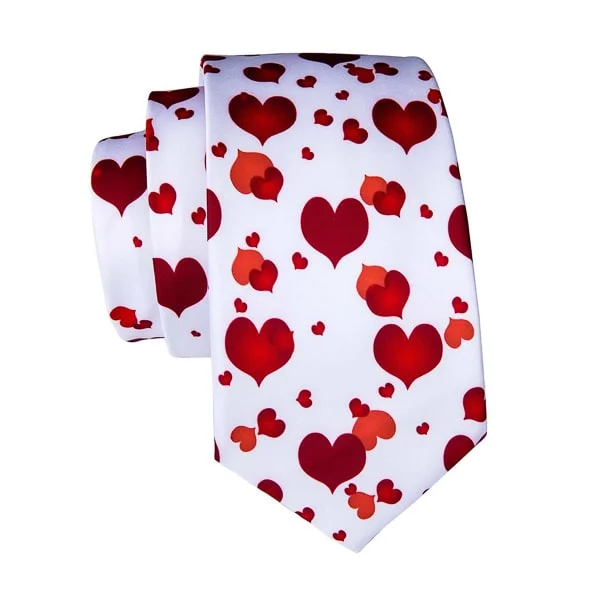 luxury necktie styles for business-Classy Men White Red Love Heart Silk Tie