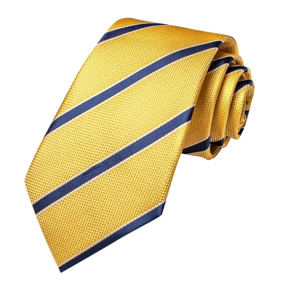 formal silk necktie options-Classy Men Yellow Blue Striped Silk Tie