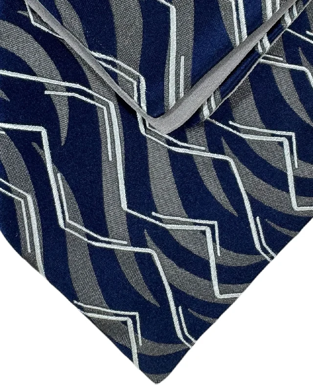 unique wedding necktie sets for men-Zilli Tie & Matching Pocket Square Set Midnight Blue Gray Swirl