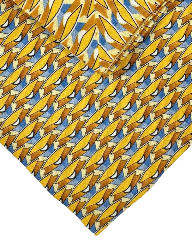 slim-fit silk ties for business events-Zilli Tie & Matching Pocket Square Set Mustard Yellow Geometric