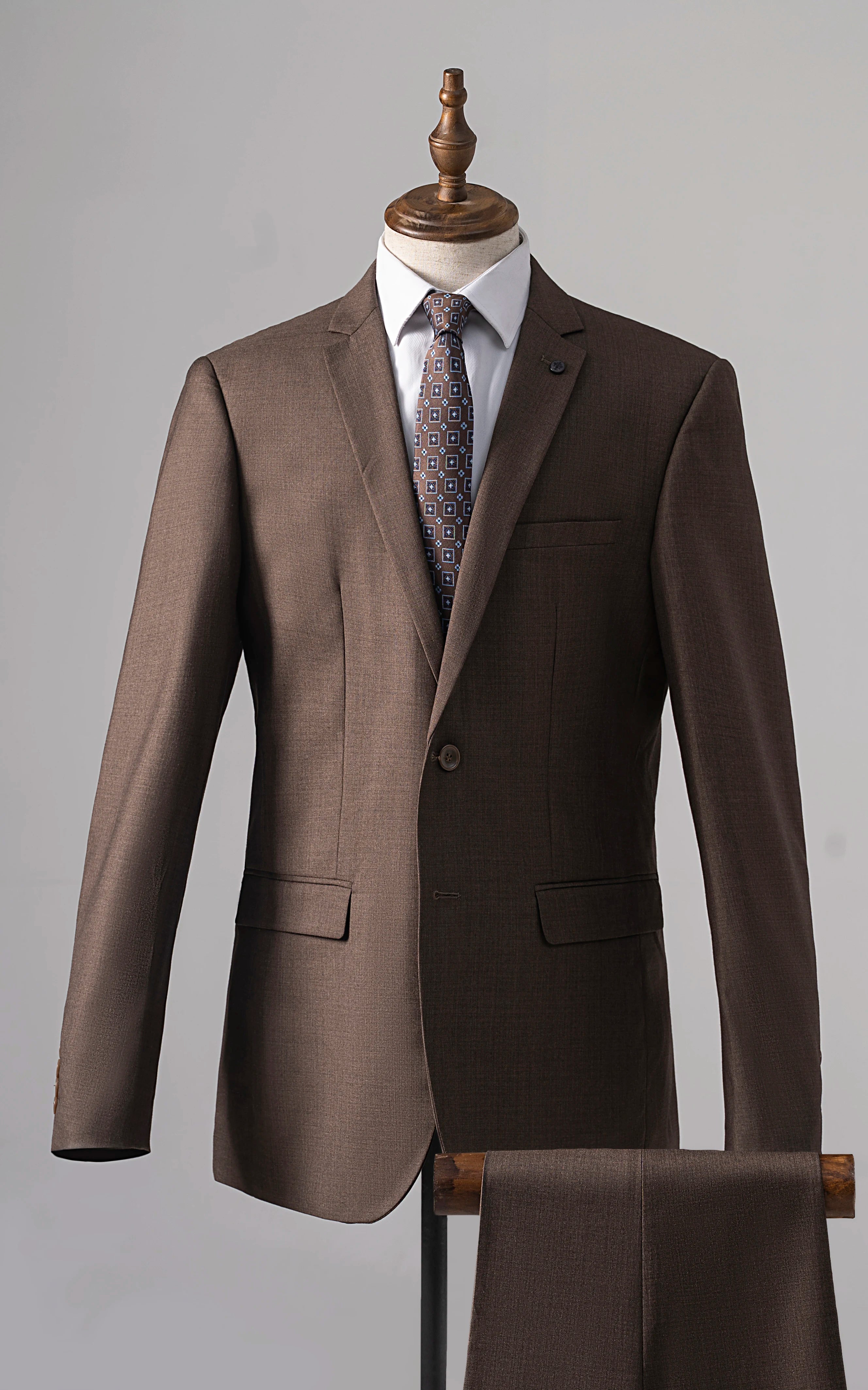 Men's designer wool tuxedo for dinner -2 PIECE SUIT SLIM FIT BROWN