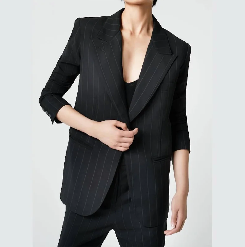 Men's modern tuxedo suit with bowtie -90's Blazer In Black Pinstripe