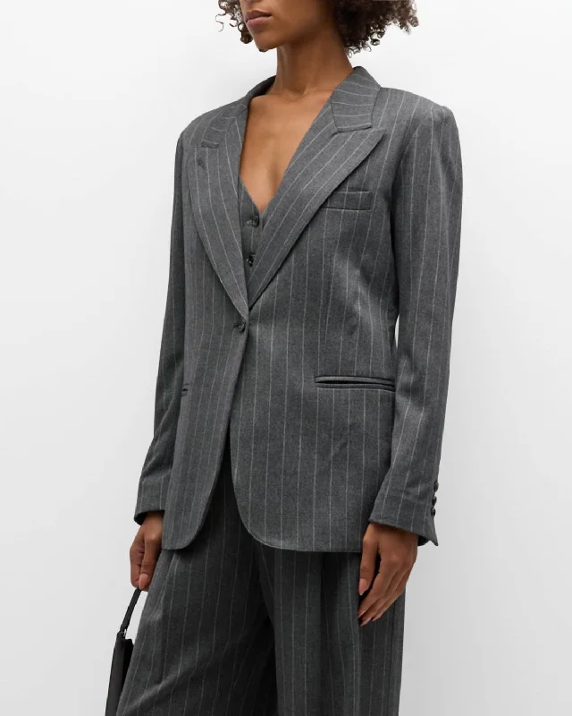 Men's high-end blue tuxedo jacket -90's Blazer In Grey Pinstripe