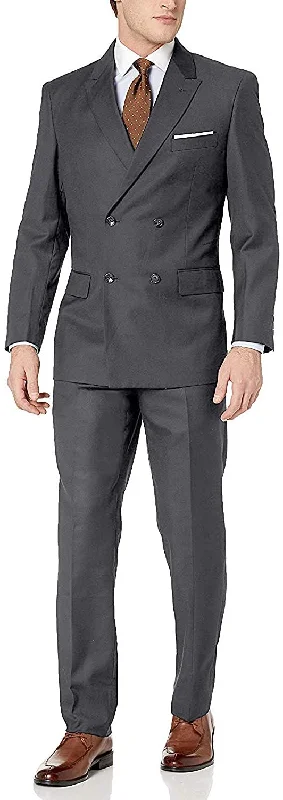 Modern slim fit men's tuxedo -Adam Baker Men's 2-Piece Wool Blend Double Breasted Solid Dress Suit