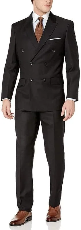 Men's formal tuxedo rental for wedding -Adam Baker Men's Slim Fit Double-Breasted 2-Piece (Jacket & Pants) Wool Suit Set