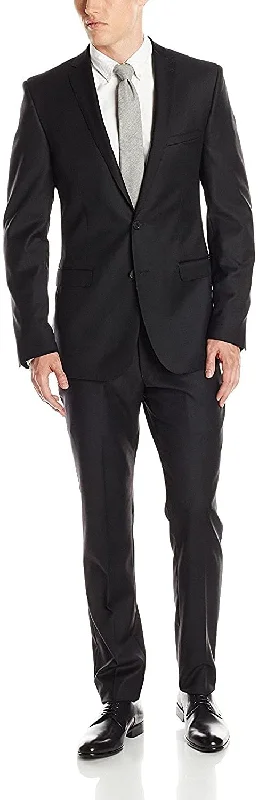 Men's charcoal slim fit tuxedo -Adam Baker Men's Slim Fit Luxury Super 120's 100% Merino Wool 2-Piece Suit (Jacket & Trousers)