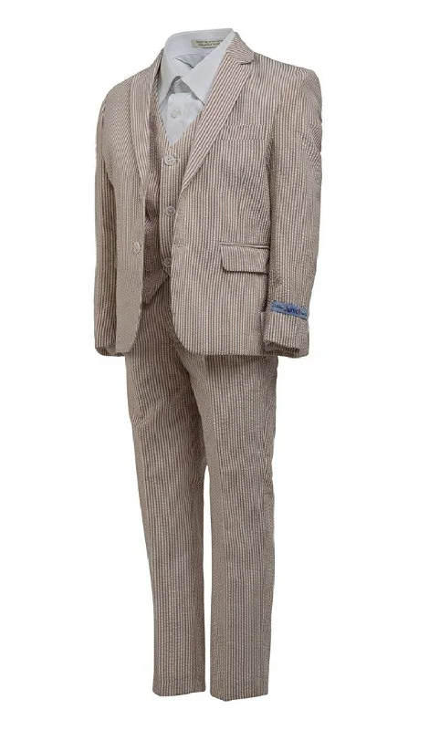 Men's modern tuxedo for wedding guests -ART HOFFMAN BOY'S REGULAR FIT 3-PIECE STRIPED LINEN SUIT SET - CLEARANCE, FINAL SALE!