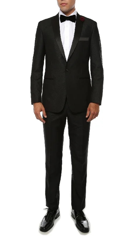 Men's formal black wedding tuxedo -The Artemis Mens Geometric Slim Fit 2 Piece Tuxedo