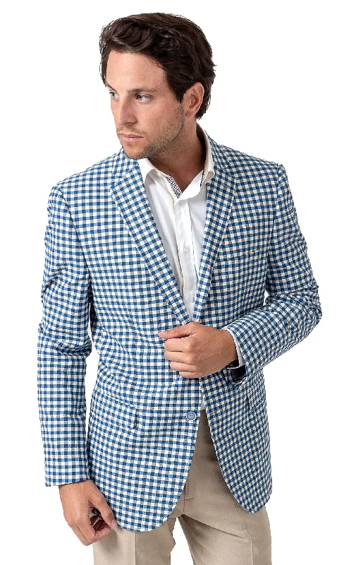 Men's premium navy blue tuxedo -BARKLEY BLUE GINGHAM BLAZER