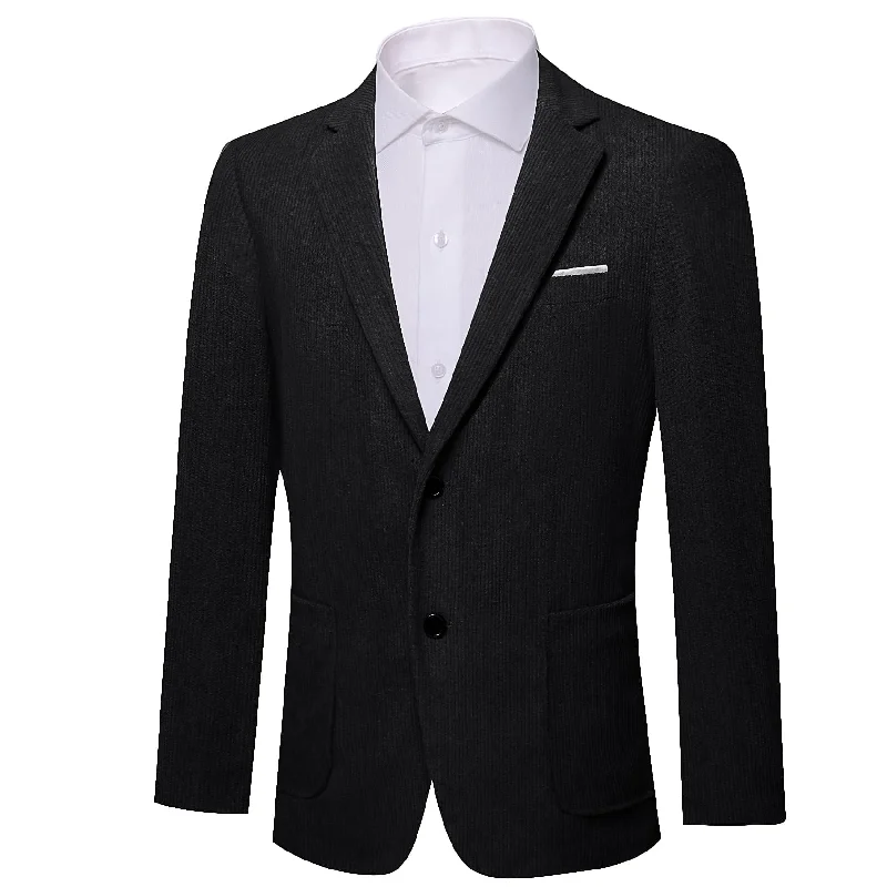 Men's slim fit grey tuxedo jacket -Barry Wang Black Wedding Suit Solid Mens Notched Lapel Corduroy Top