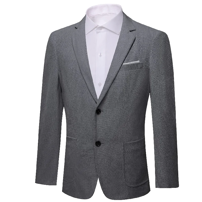 Best wedding tuxedo jacket for groom -Barry Wang Cloud Grey Solid Mens Notched Lapel Corduroy Dress Suit