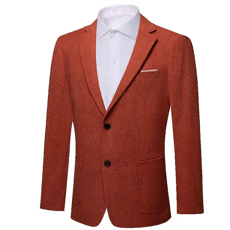 Men's tailored business tuxedo for events -Barry Wang Corduroy Suit Burnt Umber Orange Notched Lapel Men's Top