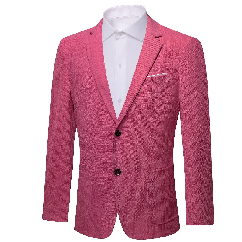 Men's classic grey tuxedo jacket -Barry Wang Corduroy Suit Raspberry Rose Pink Notched Lapel Men's Top