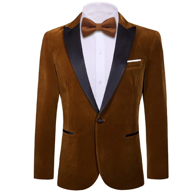 Affordable black tuxedo for men -Barry.Wang Men's Suit Chocolate Brown Solid Silk Peak Collar Suit Classic