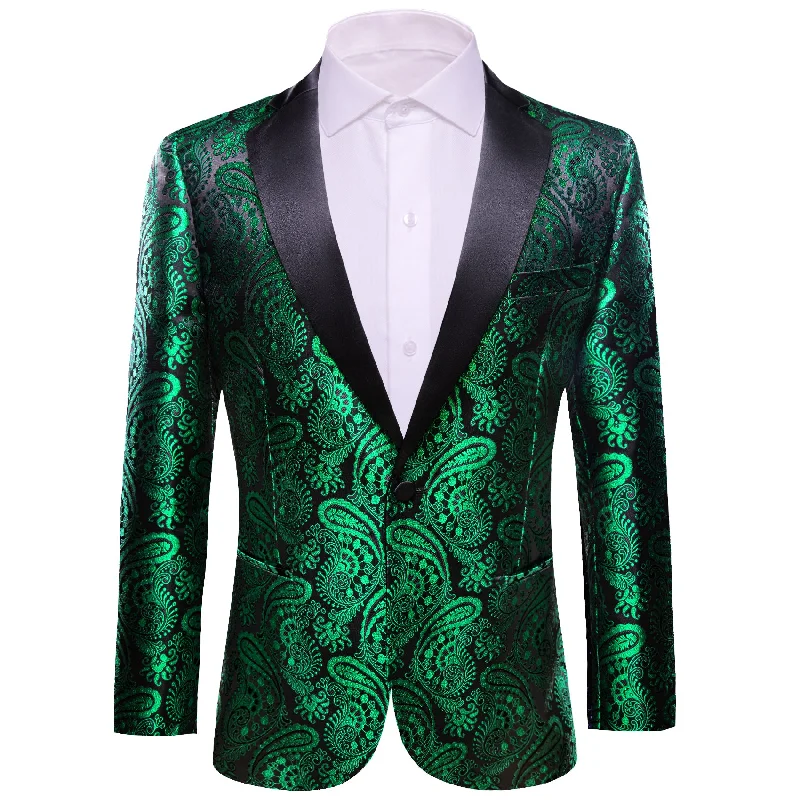 Men's designer business tuxedo -Barry.wang Men's Suit Green Gold Paisley Notched Collar Suit Jacket