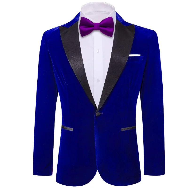 Men's custom wedding tuxedo jacket -Barry.wang Men's Suit Navy Blue Solid Silk Peak Collar Suit for Party