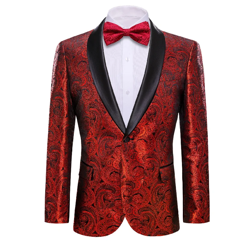 Men's formal grey checkered suit -Barry.wang Men's Suit Red Jacquard Floral Silk Shawl Collar Suit Jacket