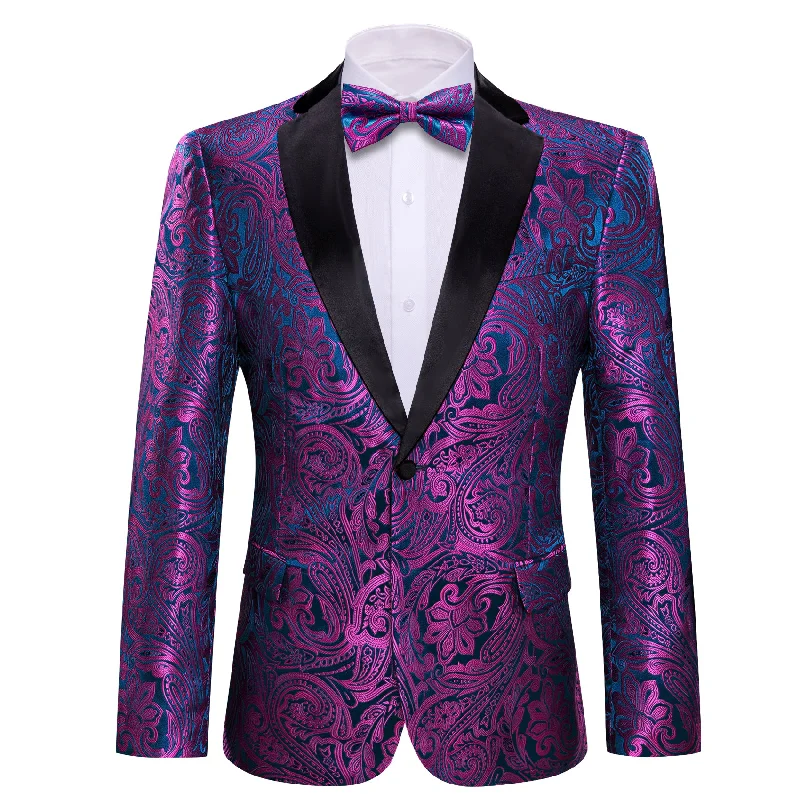 Classic men's wedding tuxedo -Barry.wang Notched Collar Suit Men's Purple Jacquard Floral Suit Jacket