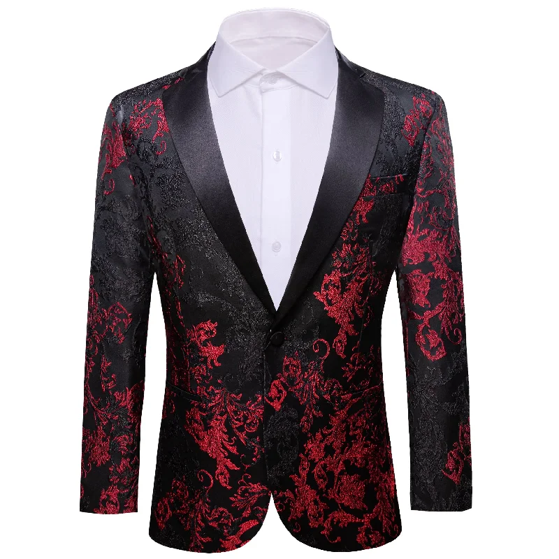 Best tuxedo for business events -Barry.wang Notched Collar Suit Men's Red Black Paisley Suit Jacket