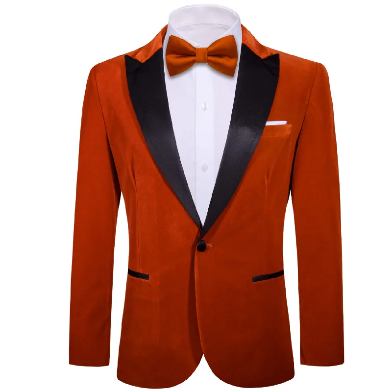 Designer grey tuxedo for men -Barry.wang Peak Collar Suit Burnt Orange Solid Slim Silk Suit for Men