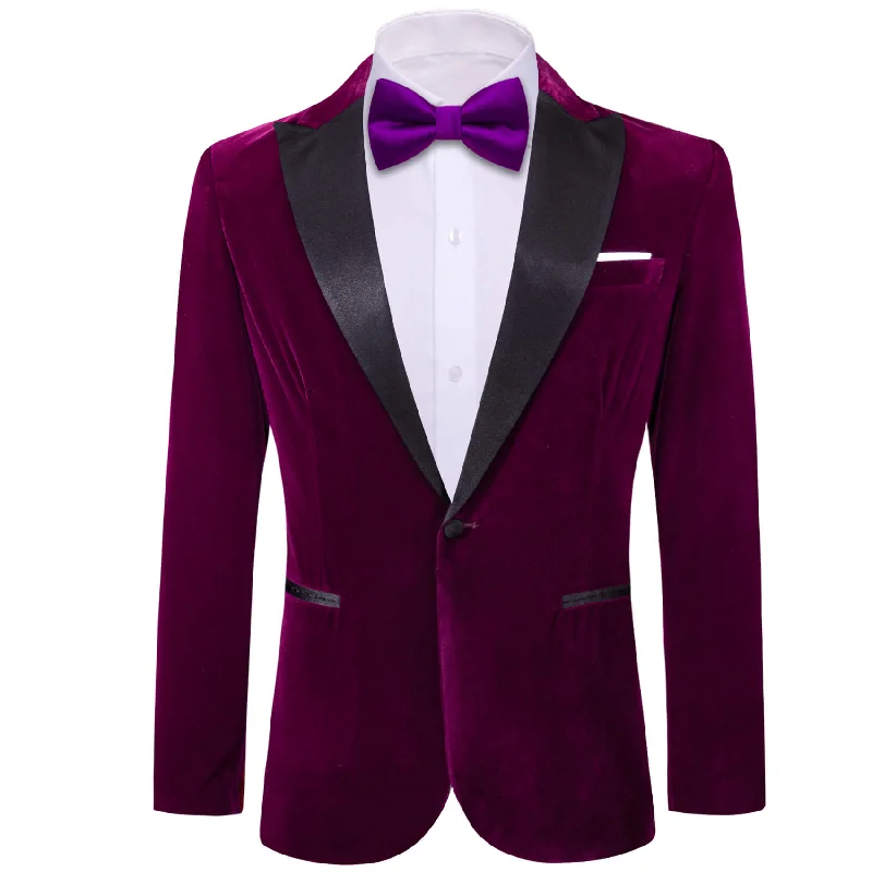 Men's grey tuxedo with satin lapel -Barry.wang Peak Collar Suit Plum Purple Solid Slim Men's Silk Suit