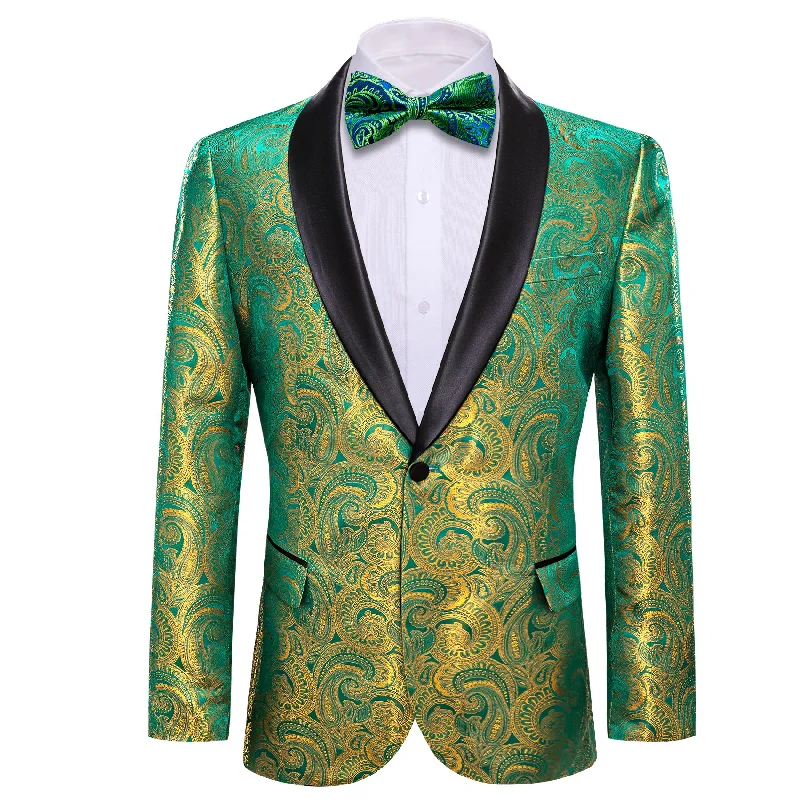 Affordable wedding tuxedo rental -Barry.wang Shawl Collar Suit Men's Bright Green Floral Suit Jacket