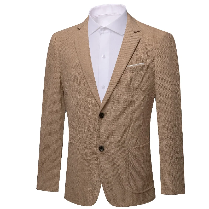 Men's office tuxedo with bowtie -Barry Wang Tan Brown Solid Mens Notched Lapel Corduroy Wedding Suit