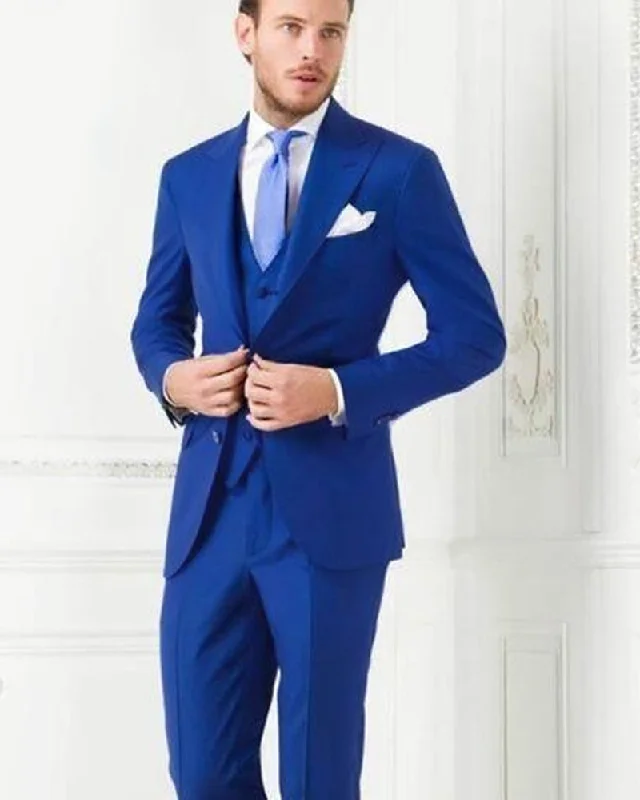 Men's formal dinner tuxedo rental -Blue suits for men wedding groom tuxedo 3 pieces men suits for prom