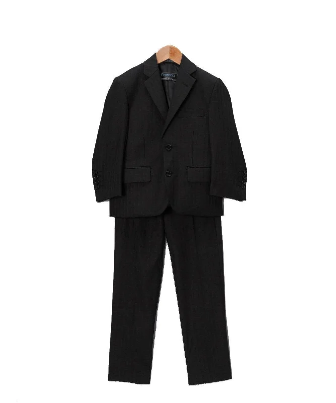 Men's formal wool tuxedo for business -Boys Premium Black Tone on Tone Striped 2 Piece Suit