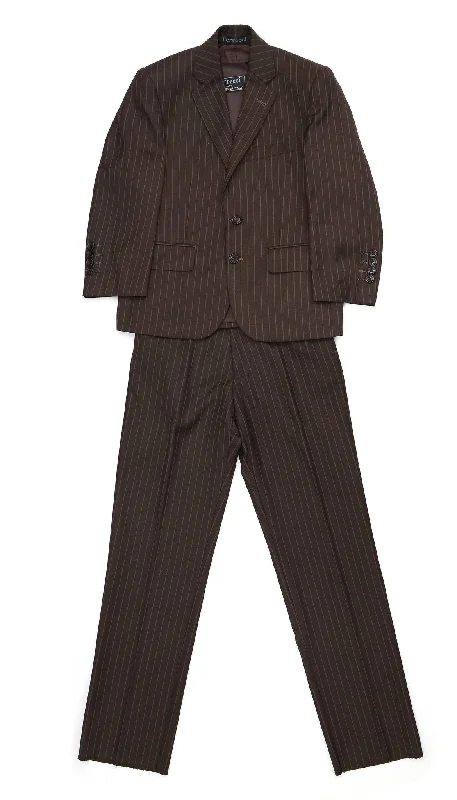 Men's slim fit grey tuxedo jacket -Boys Premium Brown Pinstripe 3 Piece Suit