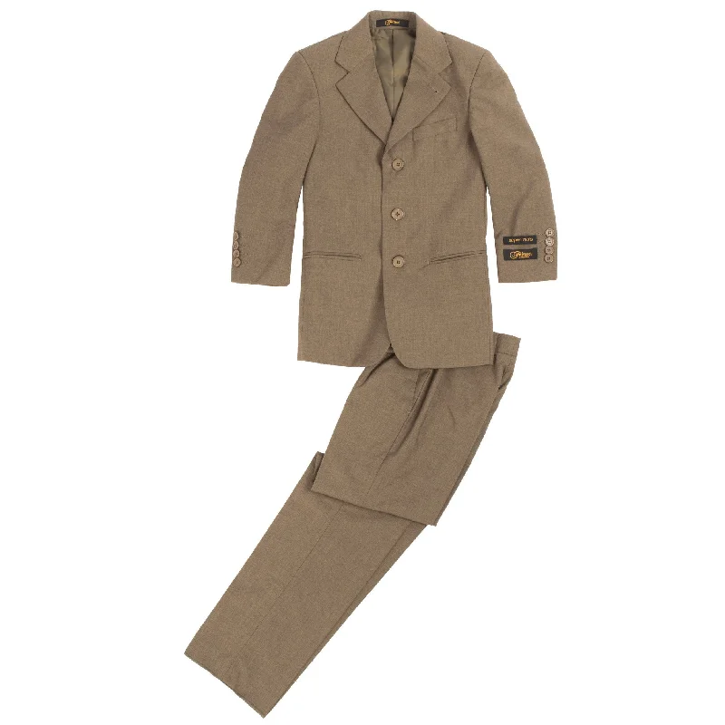 Men's modern office tuxedo jacket -Boys Premium Brown Green 2 Piece Suit