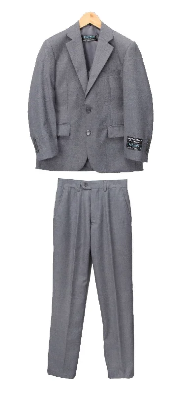 Men's designer tuxedo with satin lapel -Boys Premium Medium Grey 2 piece Suit