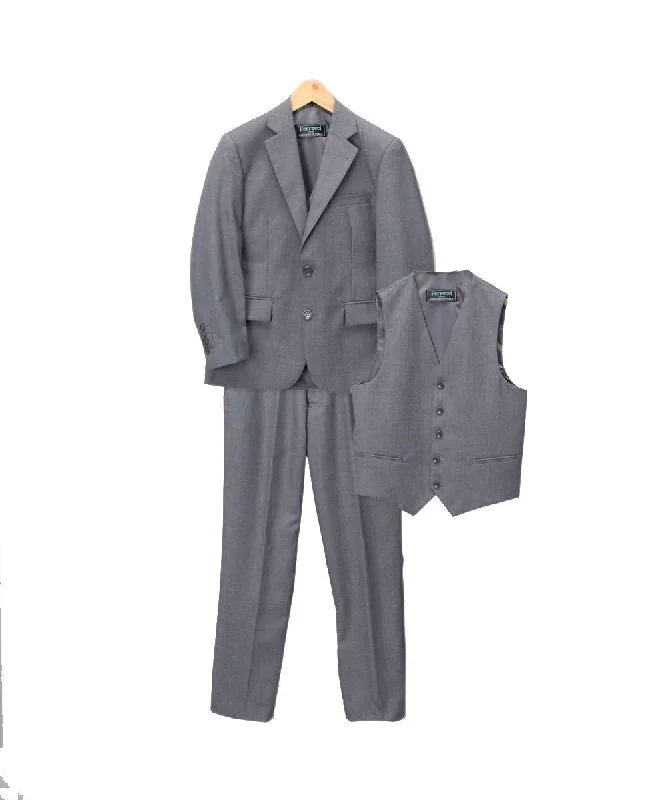 Men's custom grey tuxedo for dinner -Boys Premium Medium Grey Vested 3 Piece Suit