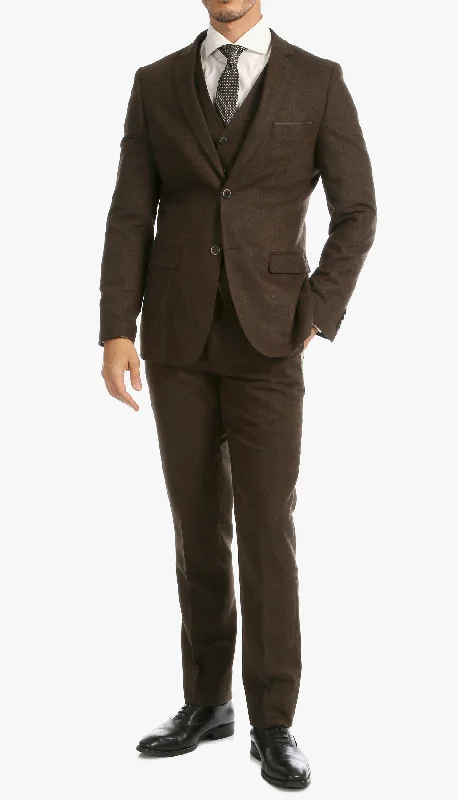 Men's premium grey wedding tuxedo -Bradford Collection - Tweed Slim Fit 3 Piece Suit Color Cognac