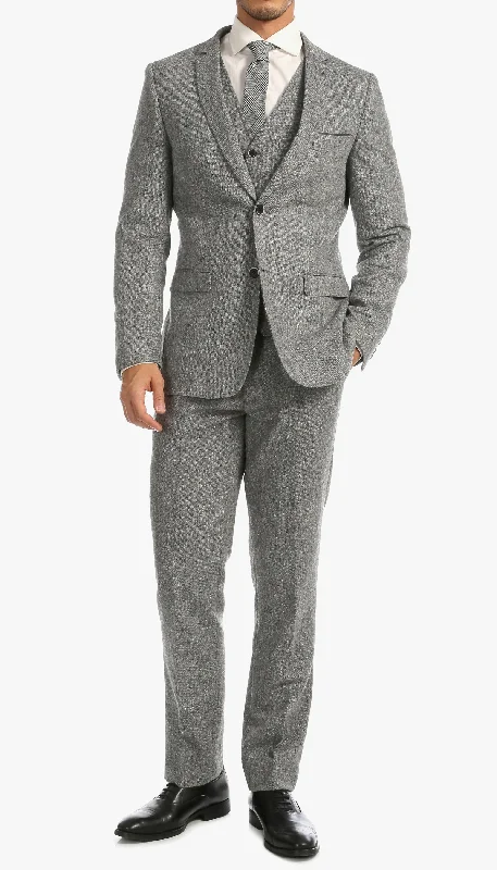 Men's slim fit plaid tuxedo -Bradford Collection - Tweed Slim Fit 3 Piece Suit Color Grey