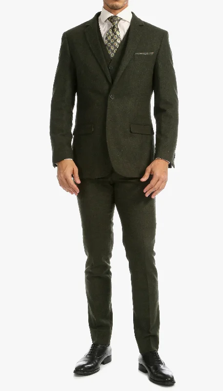 Men's casual tuxedo dinner jacket -Bradford Collection - Tweed Slim Fit 3 Piece Suit Color Green