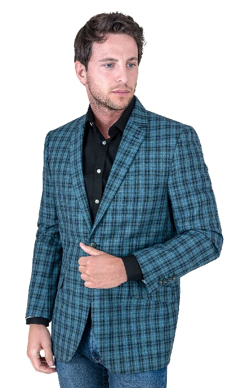 Men's modern checkered wedding suit -BRANDON GREEN MODERN FIT BLAZER