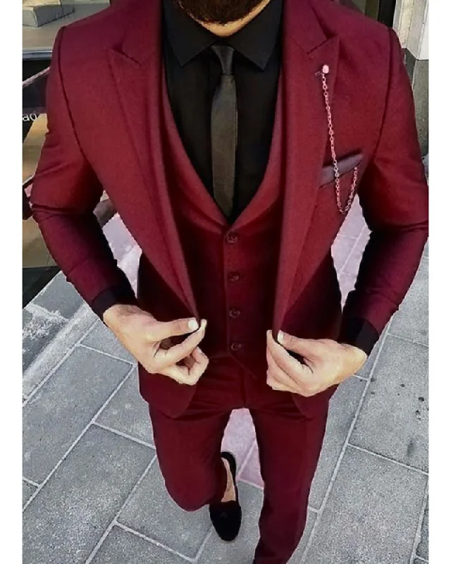 Men's charcoal tuxedo with black tie -burgundy/dark red three pieces Men tuxedo for wedding/prom