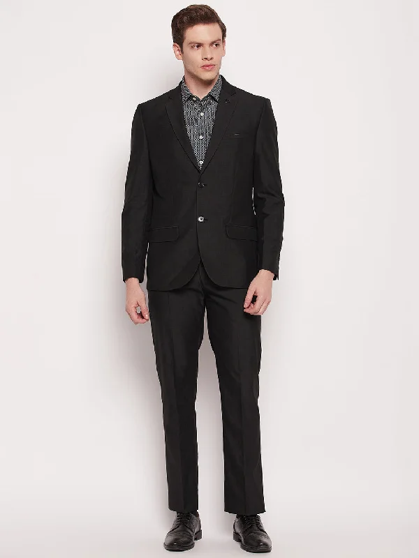 Men's black wool tuxedo for formal event -Men Black 2 Piece Suit