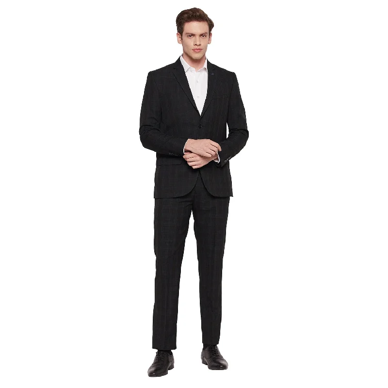 Men's grey tuxedo rental for office -Men Black 2 Piece Suit