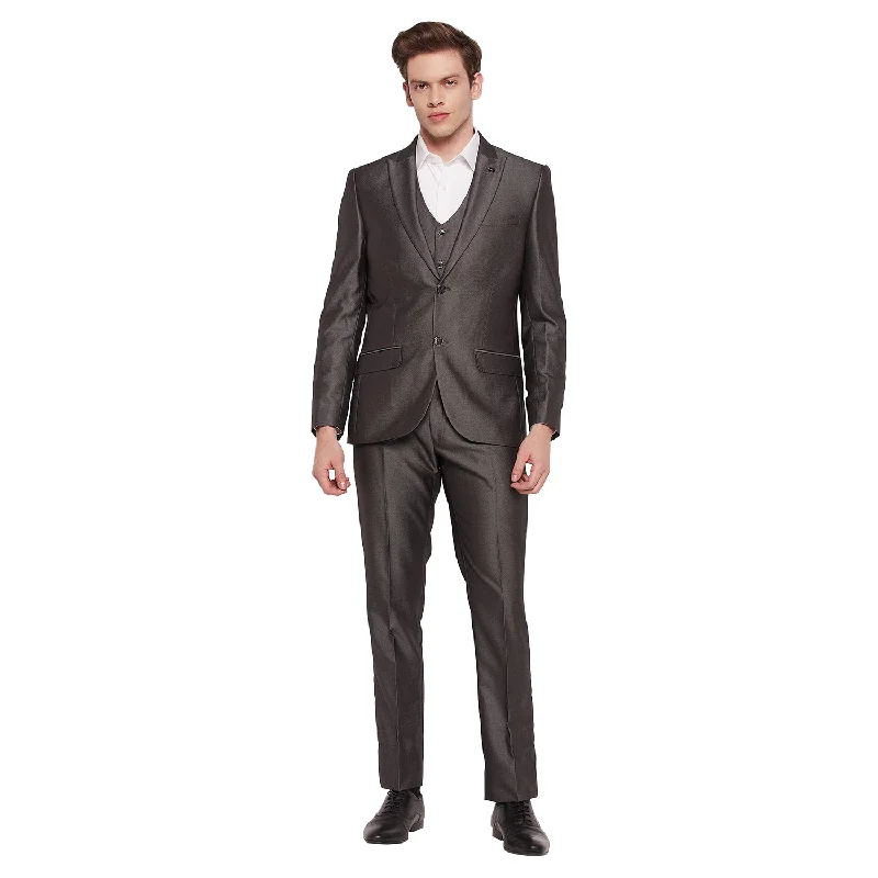 Men's navy blue tuxedo for wedding guests -Men Dark Grey 3 Piece Suit