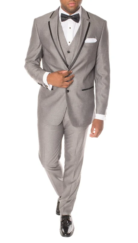 Men's classic business wool tuxedo -Celio Grey & Black Slim Fit 3 Piece Tuxedo