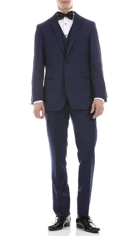 Men's grey tuxedo rental for office -Celio Navy Slim Fit 3 Piece Tuxedo