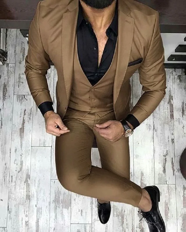 Men's luxury office suit jacket -chocolate brown three piece men brazer /dress suit (jacket+waistcoat +pants)