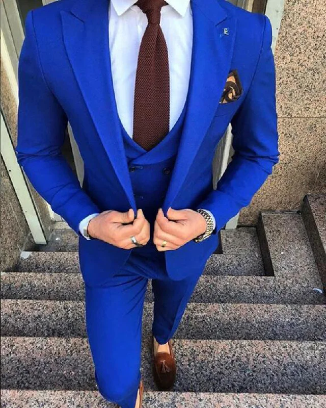 Men's formal black wool business suit -Classy 3 Pieces Suits Royal Blue Suit for Wedding Groom Wear  Trajes De Novio CB0616