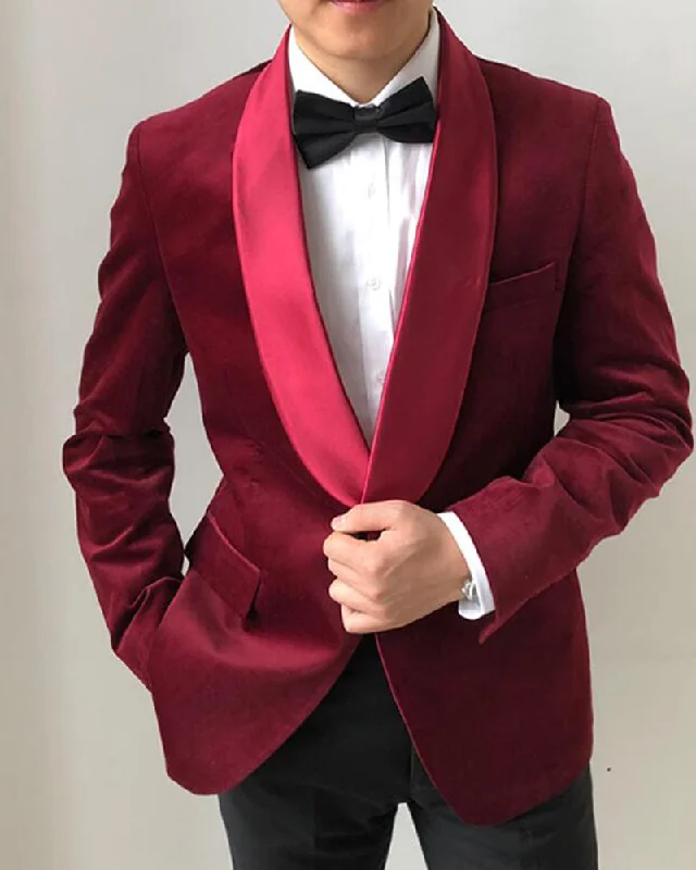 Men's business event suit jacket -Classyby Shawl Lapel Burgundy Men Prom Suits 2020  Tuxedos 2 Pieces CB6215