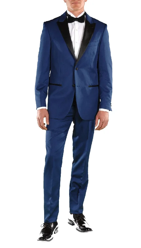 Men's slim fit tuxedo for black tie event -Crisp Dark Blue Slim Fit Peak Lapel 2 Piece Tuxedo