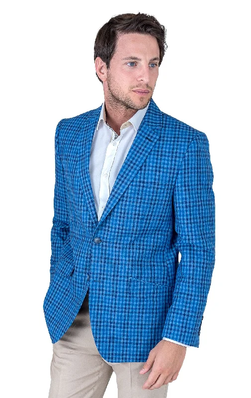 Men's tailored velvet tuxedo jacket -DARBY BLUE GINGHAM BLAZER