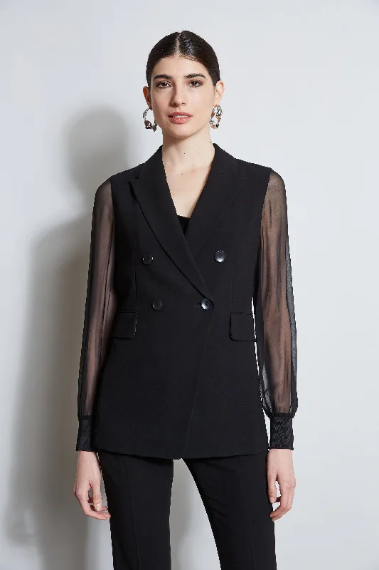 Custom tailored business tuxedo -Double Breasted Chiffon Sleeve Blazer