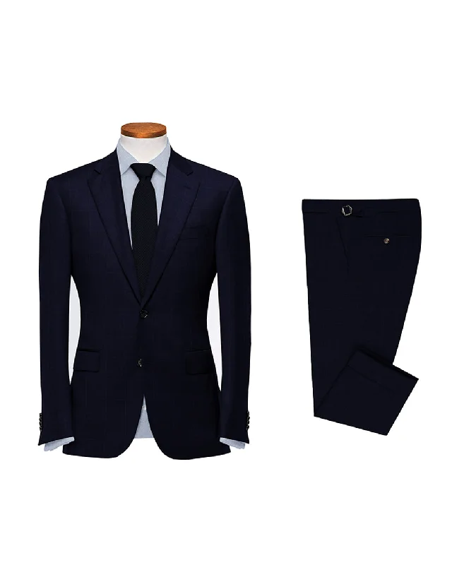 Men's classic wedding tuxedo rental -Drago: Super 160s Navy Prince of Wales Checks Suit